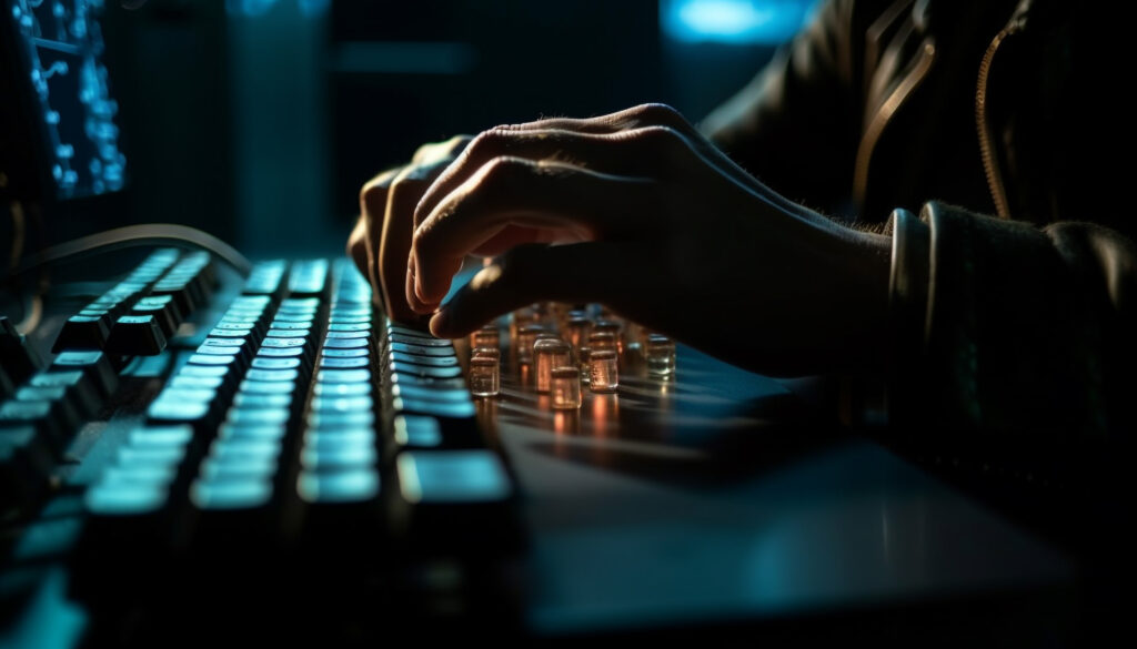 Man writing on laptop